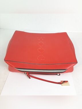 Estee Lauder Makeup Cosmetic Zippered Bag TRAIN CASE Faux Leather RED Poker.